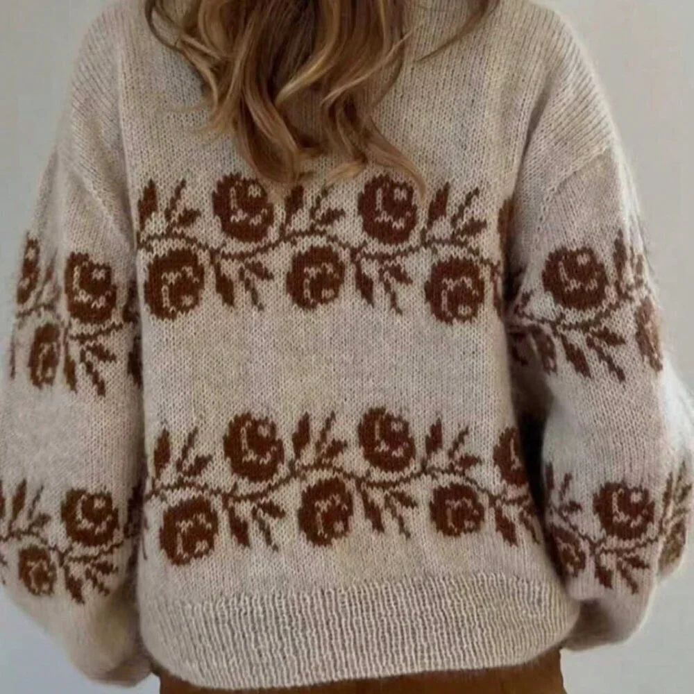 Khaki Casual Women's Thorn Rose French Turtleneck Sweater